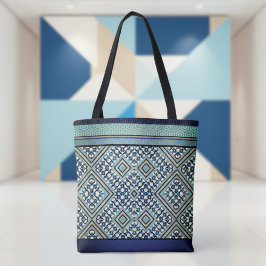 Boho Aquamarin, Tan, Black, Blue Tribal Tasche