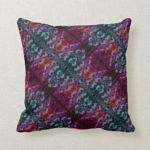 Boho Aquamarin und Burgund Pfau Kaleidoskop Kissen