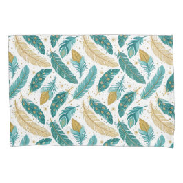 Boho Aquamarin und Gold Feathers Kissenbezug