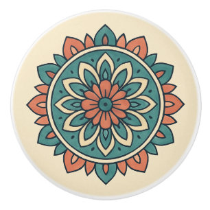 Boho Aquamarin und warme Korallen Moderne Mandala  Keramikknauf