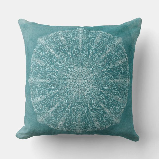 Boho Aquamarin Watercolor Mandala Wohngestaltung Kissen (Vorderseite)