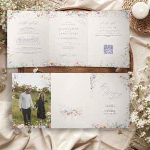 Boho-Aquarell-Blumen-Hochzeit alles in einem RSVP- Dreifach Gefaltete Einladung