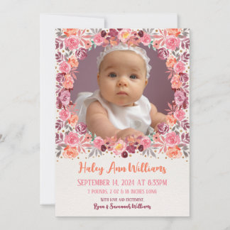 Boho-Aquarell-Blumen-Neugeborenes Baby Mädchen Fot Ankündigung