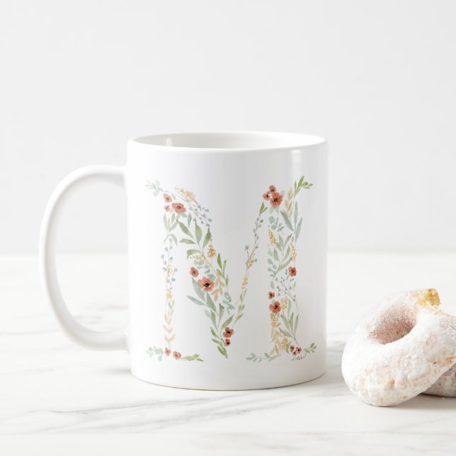 Boho-Aquarell-Blumenmuster  Kaffeetasse (Mit Donut)