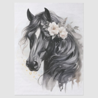 Boho-Aquarell-Blumenmuster Schwarzes Pferd Seidenpapier