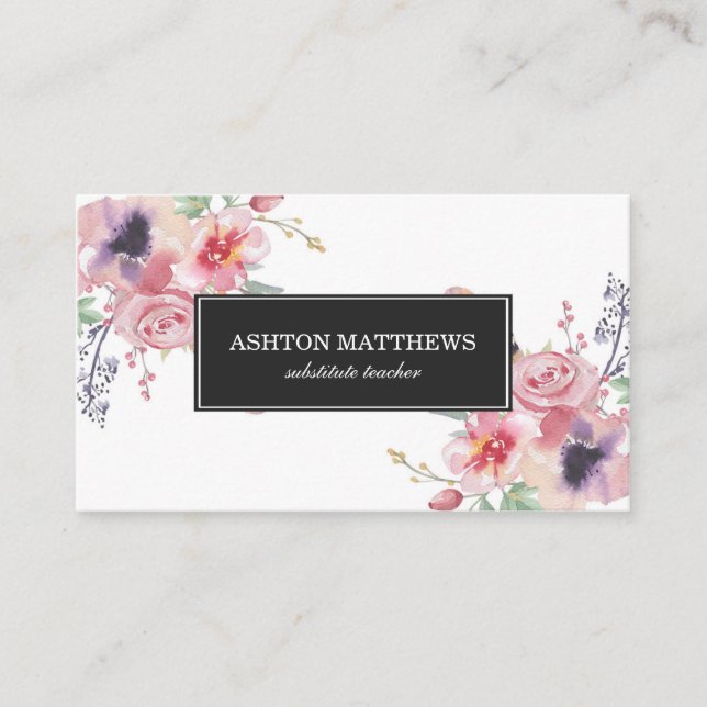 Boho Aquarell-Blumensträuße Visitenkarte (Vorderseite)