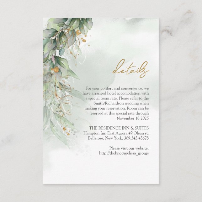 Boho Aquarell Eukalyptus Gold Oval Details Karte (Vorderseite)