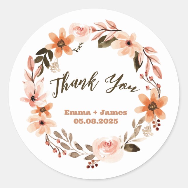 Boho Aquarell Floral Anpassbare Textaufkleber Runder Aufkleber (Vorderseite)