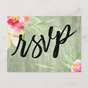 Boho Aquarell Floral auf Green Rustic Wood UAWG Postkarte