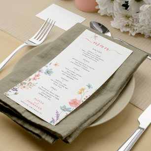 Boho Aquarell Frühjahr Blumenhochzeit Menükarte