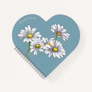 Boho-Aquarell-Gänseblümchen-Blauherz-Weihnachtsges Notizbuch
