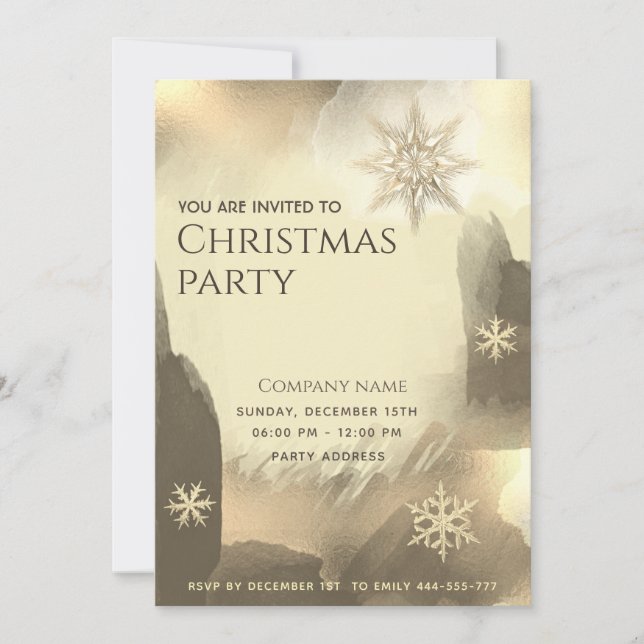 Boho Aquarell Gold Schneeflocken Weihnachts-Party Einladung (Vorderseite)