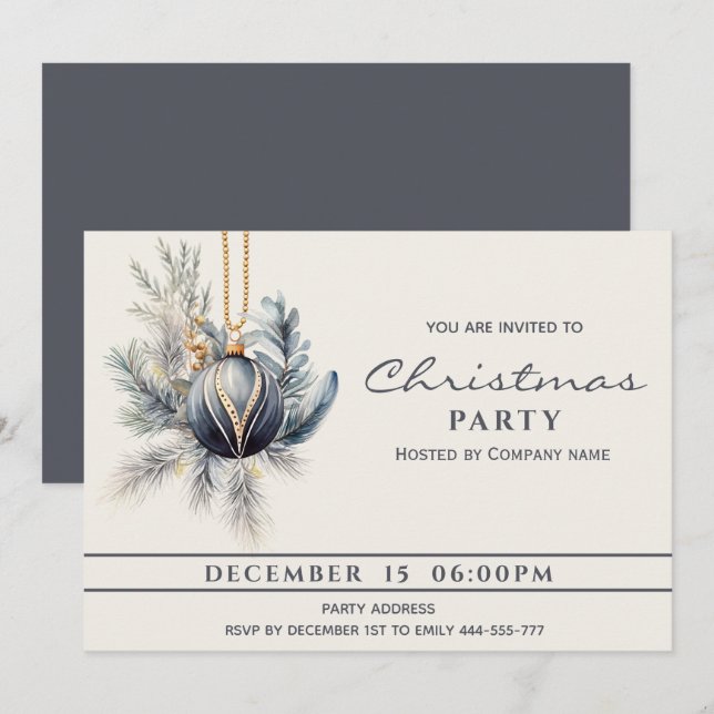 Boho Aquarell Grüne Weihnachtsball Einladung (Vorne/Hinten)