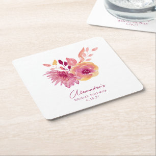 Boho-Aquarell-Magenta-Rote-Blumen-Braut-Party Rechteckiger Pappuntersetzer