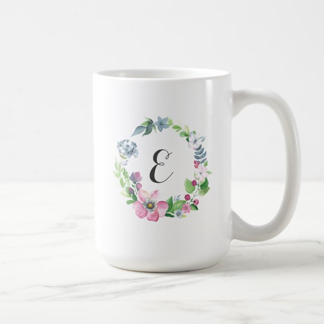 Boho Aquarell mit Blumen u. Monogramm des Kaffeetasse (Rechts)