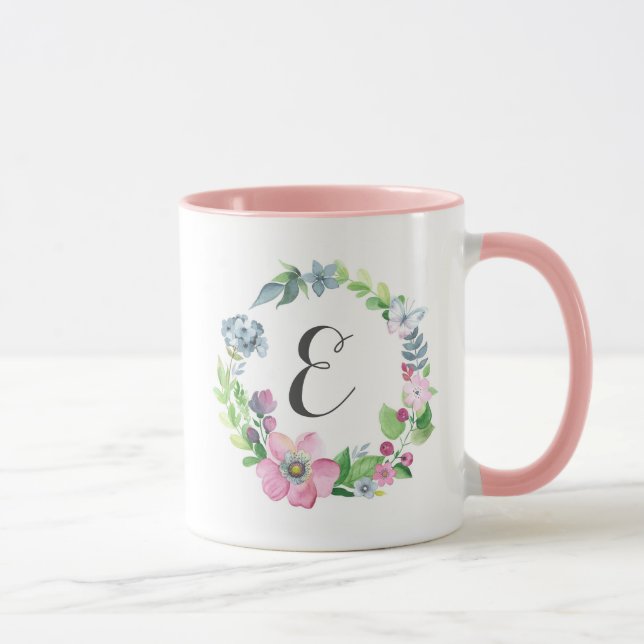 Boho Aquarell mit Blumen u. Monogramm des Tasse (Rechts)