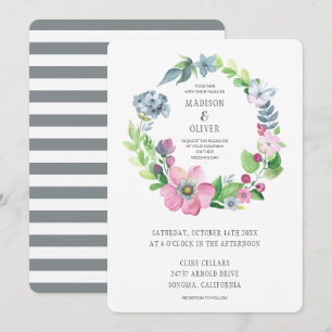Boho Aquarell mit Blumen u. Schmetterling Wedding Einladung