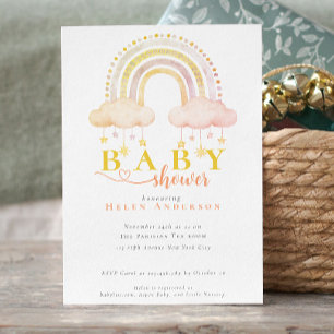 Boho-Aquarell-Regenbogen-Baby-Mädchen-Party Einladung