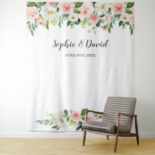 Boho-Aquarell-Rosa-Hochzeitsblumen Wandteppich