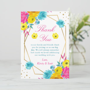 Boho Aquarell Sommerblumen Goldrahmen Hochzeit Dankeskarte