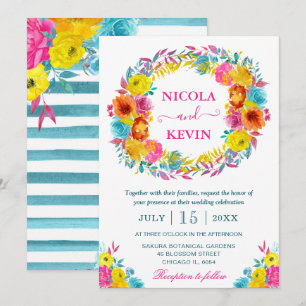 Boho-Aquarell-Sommerblumen-Kranz-Hochzeit Einladung