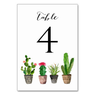Boho-Aquarell-Sukkulenten-Tischnummernkarte 4 Tischnummer