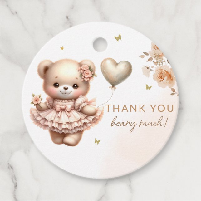 Boho Aquarell Teddy Bär Babydusche Danke Geschenkanhänger (Vorderseite)