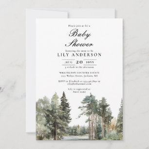 Boho-Aquarell-Wald-Baby-Party am See Einladung