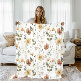 Boho-Aquarell-Wildblume Fleecedecke