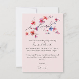 Boho-Aquarell-Wildblumen-Braut-Brunch Rosa Dankeskarte