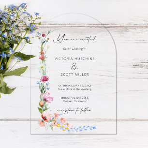 Boho-Aquarell-Wildblumen-Kalligrafie-Hochzeit Acryleinladungen