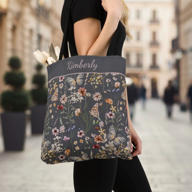 Boho-Aquarell-Wildblumen-Kohle-Blumenmuster Tasche (Von Creator hochgeladen)