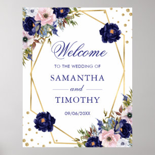 Boho-Aquarell-Winterblumen-Goldrahmen-Hochzeit Poster