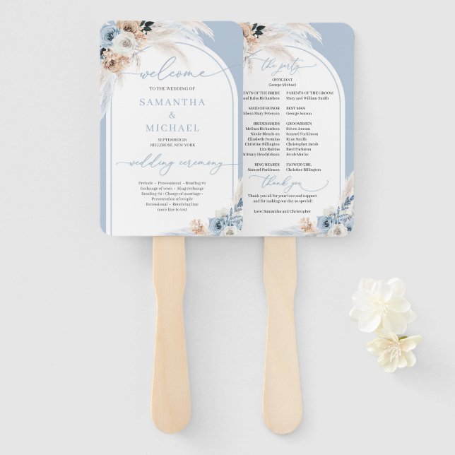 Boho Aquarellblau und Rost tropischer Bogen Fächer (Vorne und Hinten)