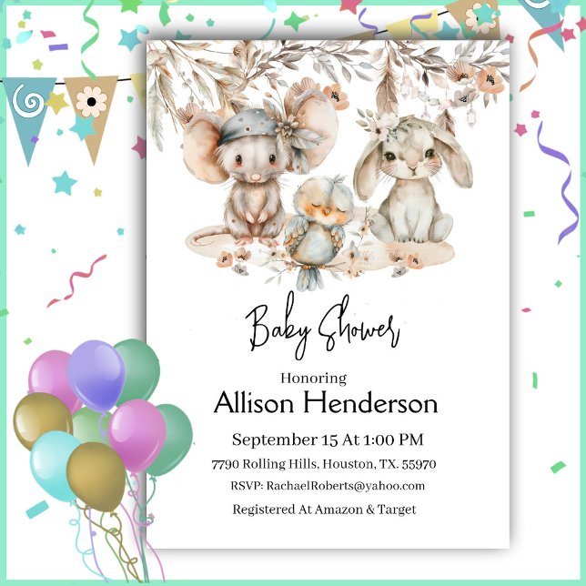 Boho Aquarelle Animal Baby shower Invitation (Créateur téléchargé)