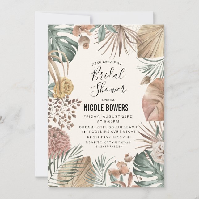 Boho Aquarelle Florale Douche nuptiale Invitation (Devant)