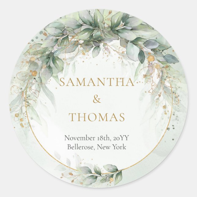 Boho Aquarellfarbe Eukalyptus Goldrahmen Sticker (Vorderseite)