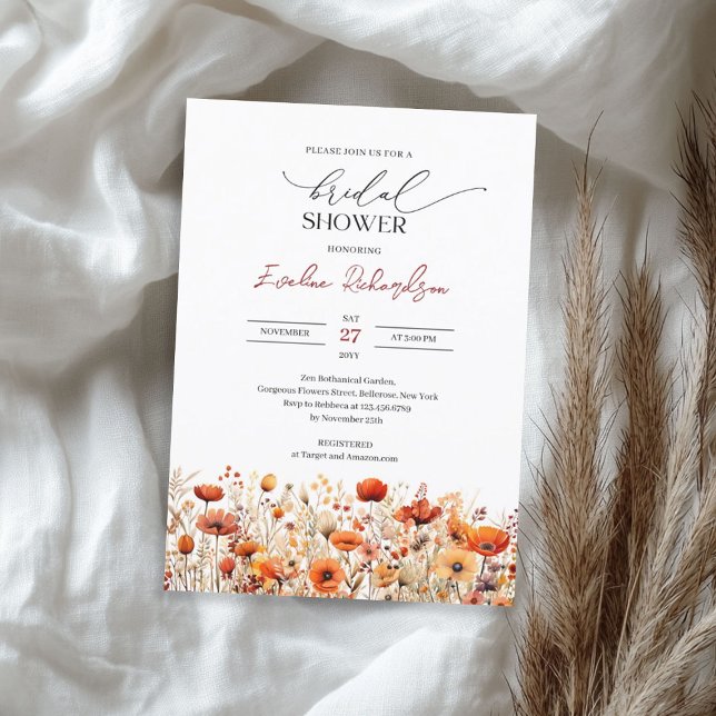 Boho Aquarellfarben orange gelbe Wildblumen Einladung (Boho watercolor fall orange yellow wildflowers invitation)