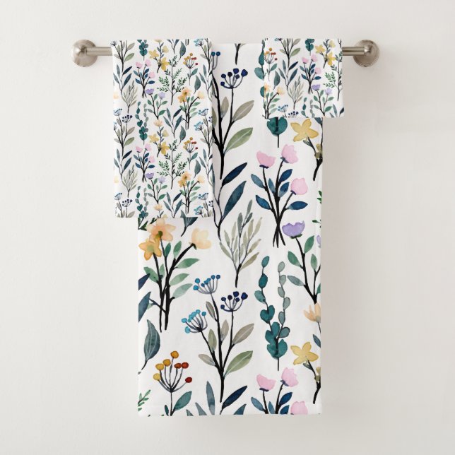 Boho Aquarellfarben-Wildblumen Malmuster Badhandtuch Set (Insitu)