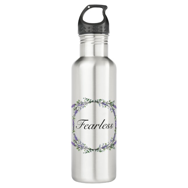 Boho Aquarelllavender Eucalyptus Fearless Edelstahlflasche (Vorderseite)