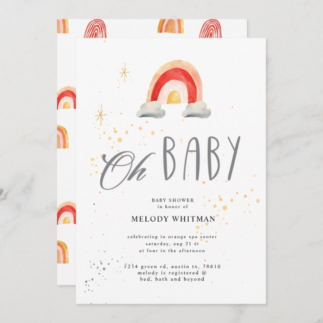 boho arc-en-ciel mignon Baby shower Invitation (Devant / Derrière)