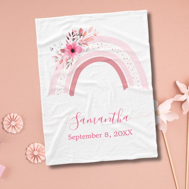 Boho Arc-en-ciel rose fleurs florales Couverture b (Pink Boho Rainbow with Flowers Baby Shower Gift for New born baby girl Baby Blanket)