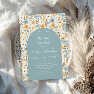 Boho arch Aquarellblau-gelbe Wildblumen Einladung