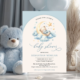 Boho arch Aquarellteddy Bär über dem Mondjungen Einladung