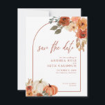 Boho Arch Autumn Pumpkin Floral Terracotta Save The Date<br><div class="desc">Save the Date Einladungen in schönen Herbstfarben mit Kürbissen und Blumen.</div>