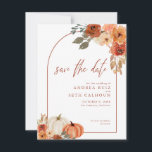 Boho Arch Autumn Pumpkin Floral Terracotta Save The Date<br><div class="desc">Save the Date Einladungen in schönen Herbstfarben mit Kürbissen und Blumen.</div>
