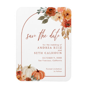 Boho Arch Autumn Pumpkin Terracotta Save the Date Magnet