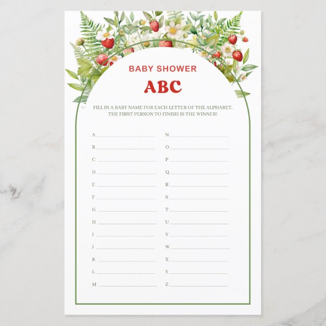 Boho Arch Berry Sweet Strawberry Baby Shower ABC (Vorderseite)