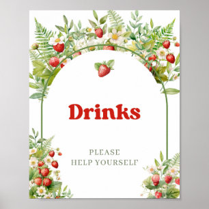 Boho Arch Berry Sweet Wild Strawberry Pink Drinks Poster