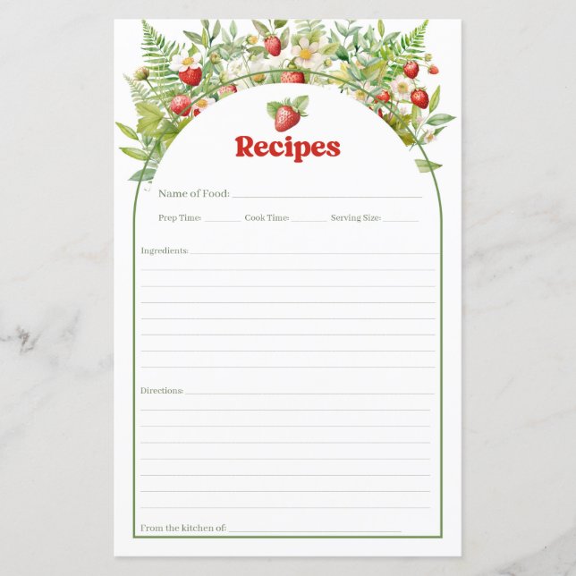 Boho Arch Berry Sweet Wild Strawberry Rezept Karte (Vorderseite)